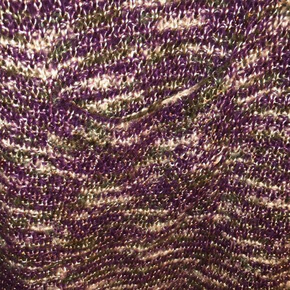 Avenue 1X-3X Knit Poncho Sweater with Patch Pockets in Purple Green Ivory - Picture 7 of 11